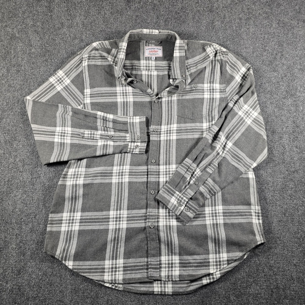 London Fog Supply Co Plaid Flannel Shirt Men's XXL Gray Button Front Cotton